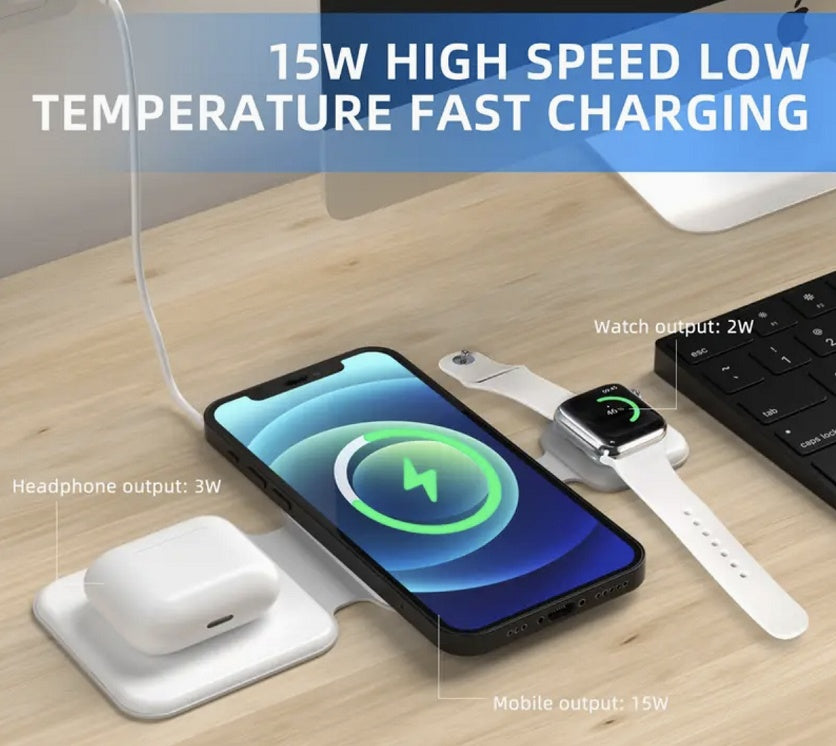 3-in-1 Magnetic Foldable Wireless Charging Station for iPhone, AirPods & Apple Watch